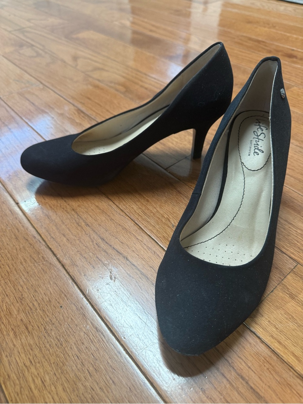 Life Stride Black Suede Classic Pump - Elegant Mid Heel